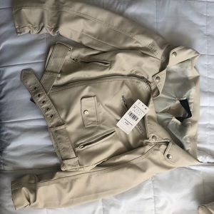 Beige/ivory  off the shoulder leather jacket